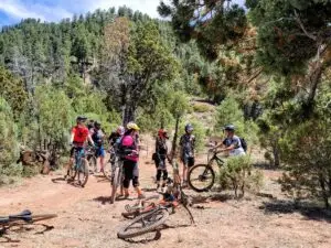 Group of mountain bikers at trailhead
